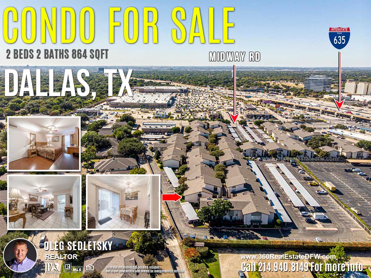 Condo For Sale in Dallas TX. 2 beds 2 baths 864 sqft. Dallas ISD - Call 214.940.8149 Oleg Sedletsky Realtor in Dallas, TX