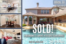 SOLD! 4Bd, 3.1 Ba, 4188 Sqft, in Allen, TX with Allen ISD. Well maintained 2 story home in highly sought after Twin Creeks! Call Oleg Sedletsky Realtor at 214-940-8149