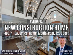 New Construction Homes in Celina, TX. 2 Story, 5 Bedrooms, 5.3 Bathrooms, Office, Media Room, Game Room, Covered Patio, 3 Car Garage, Approx. 4,700 SqFt Realtor in Celina, TX and Dallas-Fort Worth representing Home Buyers - Oleg Sedletsky 214-940-8149. Buying New Construction Homes in Celina TX and Dallas-Fort Worth