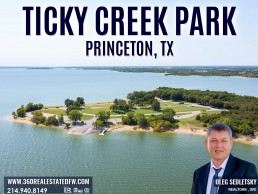 The Ticky Creek Park is a perfect place for outdoor recreation! Nestled at the tip of a peninsula in the middle of Lavon lake. This park is 1 of 4 lake parks within a 10-mile radius of Princeton TX. Amenities in Ticky Creek Park include 2 restrooms, spacious parking, 10 picnic sites, and a small swimming beach.