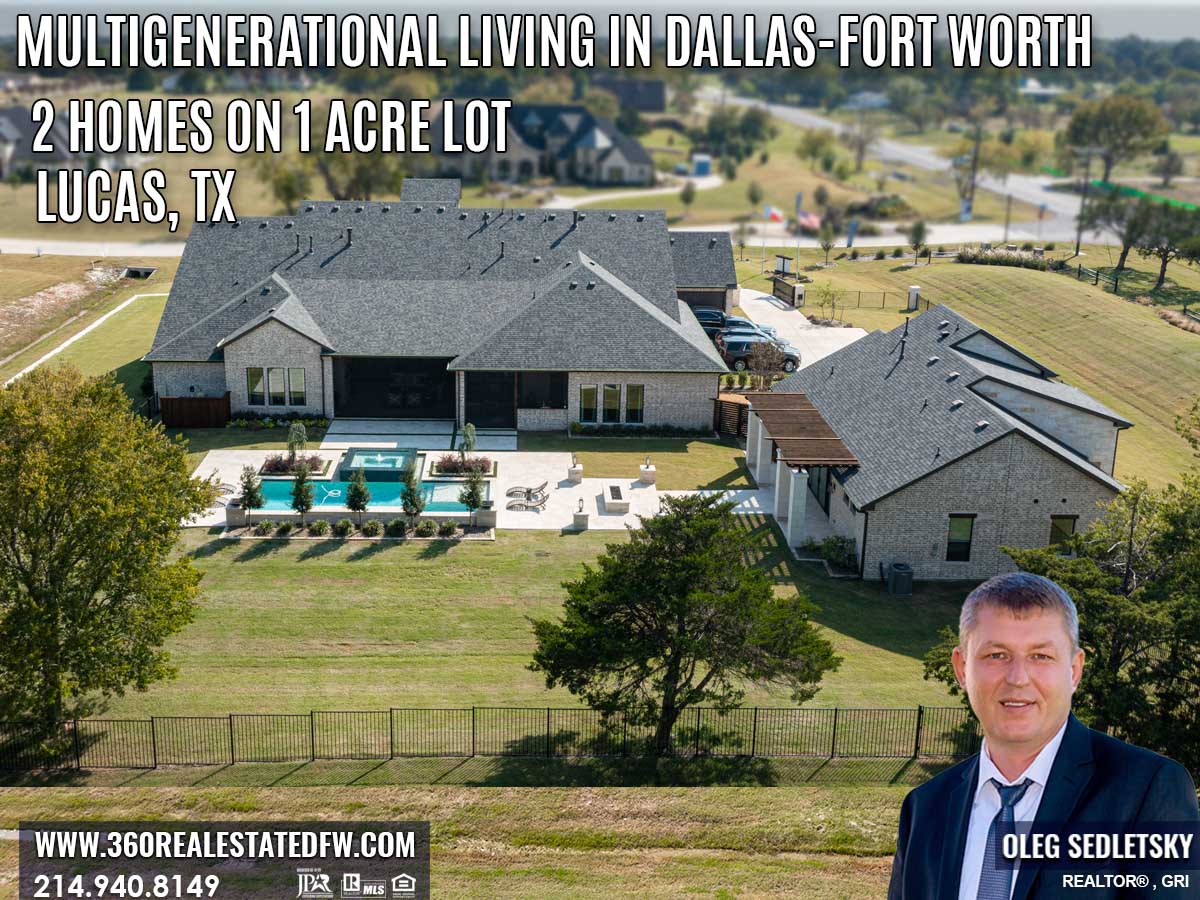 Multigenerational homes in Dallas examples. Two Homes on One Lot. The concept of constructing two separate houses or a main residence with a guest house has become increasingly popular for those with large lots, especially those over one acre. One of the benefits of this type of construction is that you only have to pay for the land once and then you can have two homes constructed.