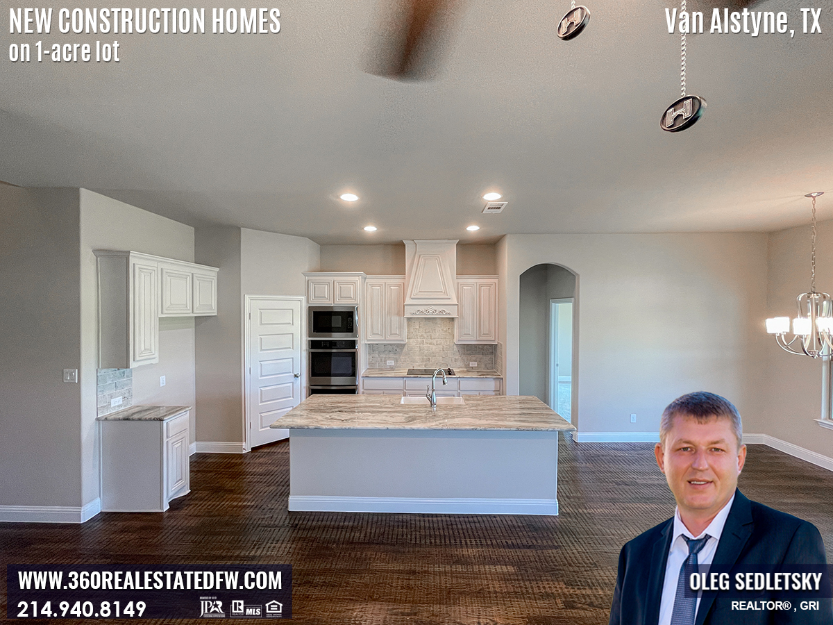 New Construction Homes on 1-Acre Lot in Dallas-Fort Worth. New Homes on 1-Acre Lot in Van Alstyne, TX . Call Realtor in Dallas-Fort Worth representing Home Buyers - Oleg Sedletsky 214-940-8149. Buying New Construction Homes in Dallas-Fort Worth