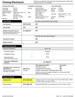 Closing disclosure example. Before closing on a home the home buyer will receive a closing disclosure. Closing Disclosure consists of 5 pages and provides a final numbers of the Home Buyer's closing costs.