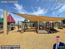 Windmill Playground in Prosper Texas features numerous play structures and splashpad.