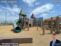 Windmill Playground in Prosper Texas features numerous play structures and splashpad.