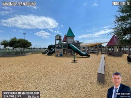 Windmill Playground in Prosper Texas features numerous play structures and splashpad.