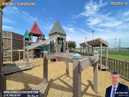 Windmill Playground in Prosper Texas features numerous play structures and splashpad.