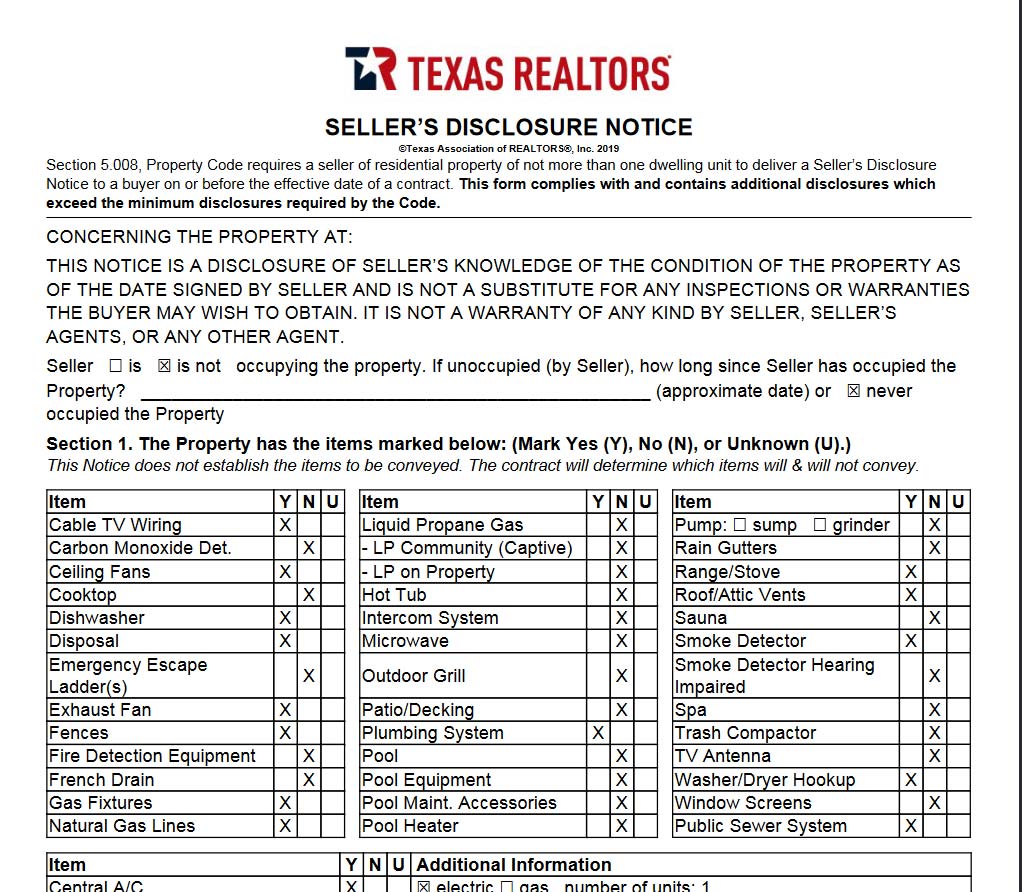 Sellers Disclosure Form