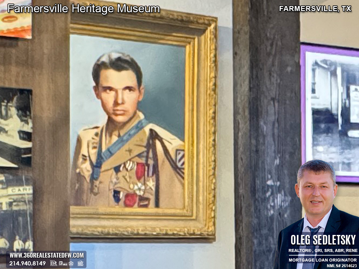 Audie Murphy display at Farmersville Heritage Museum, Farmersville, TX