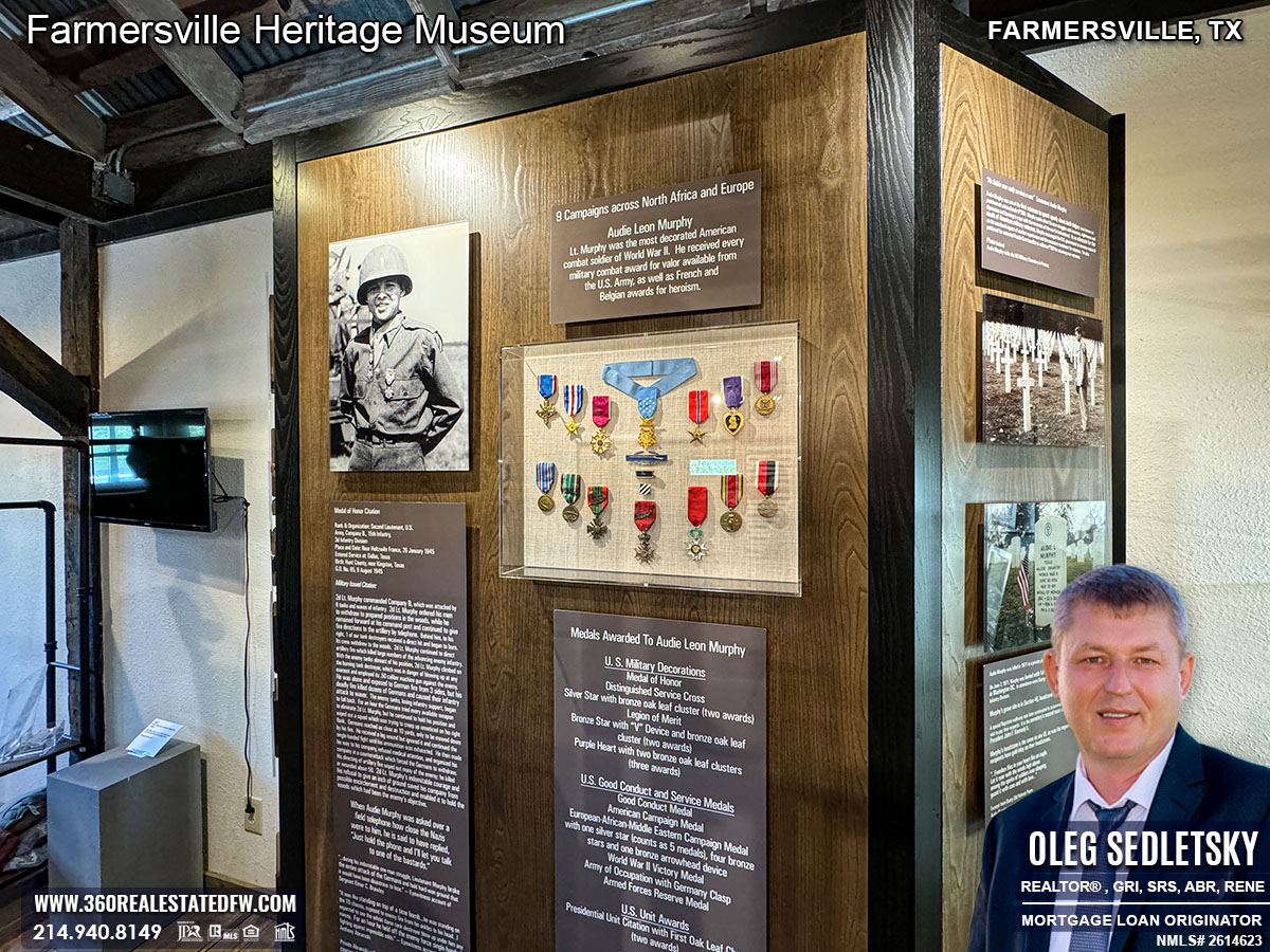 Audie Murphy display at Farmersville Heritage Museum, Farmersville, TX