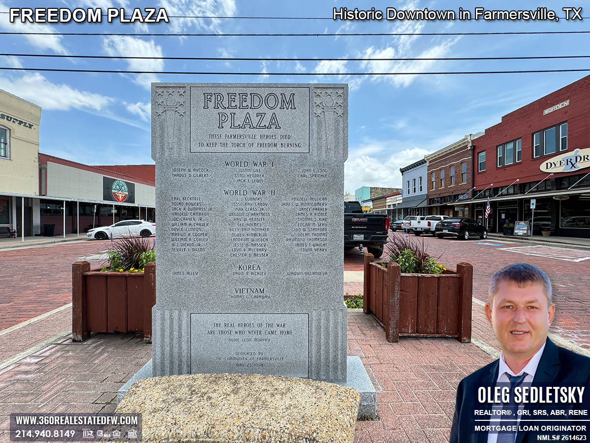 Freedom Plaza in Historic Downtown Farmersville, Texas