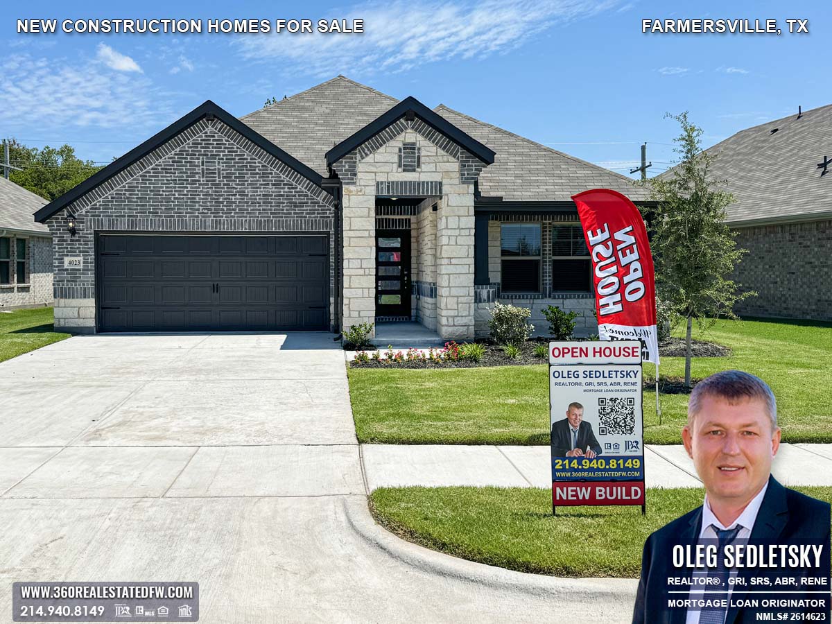 A wide selection of new construction homes is available for sale in Farmersville, Texas. 1-Story 1,650-sqft home with 3 Bedrooms, 2 Bathrooms, 2-Car Garage