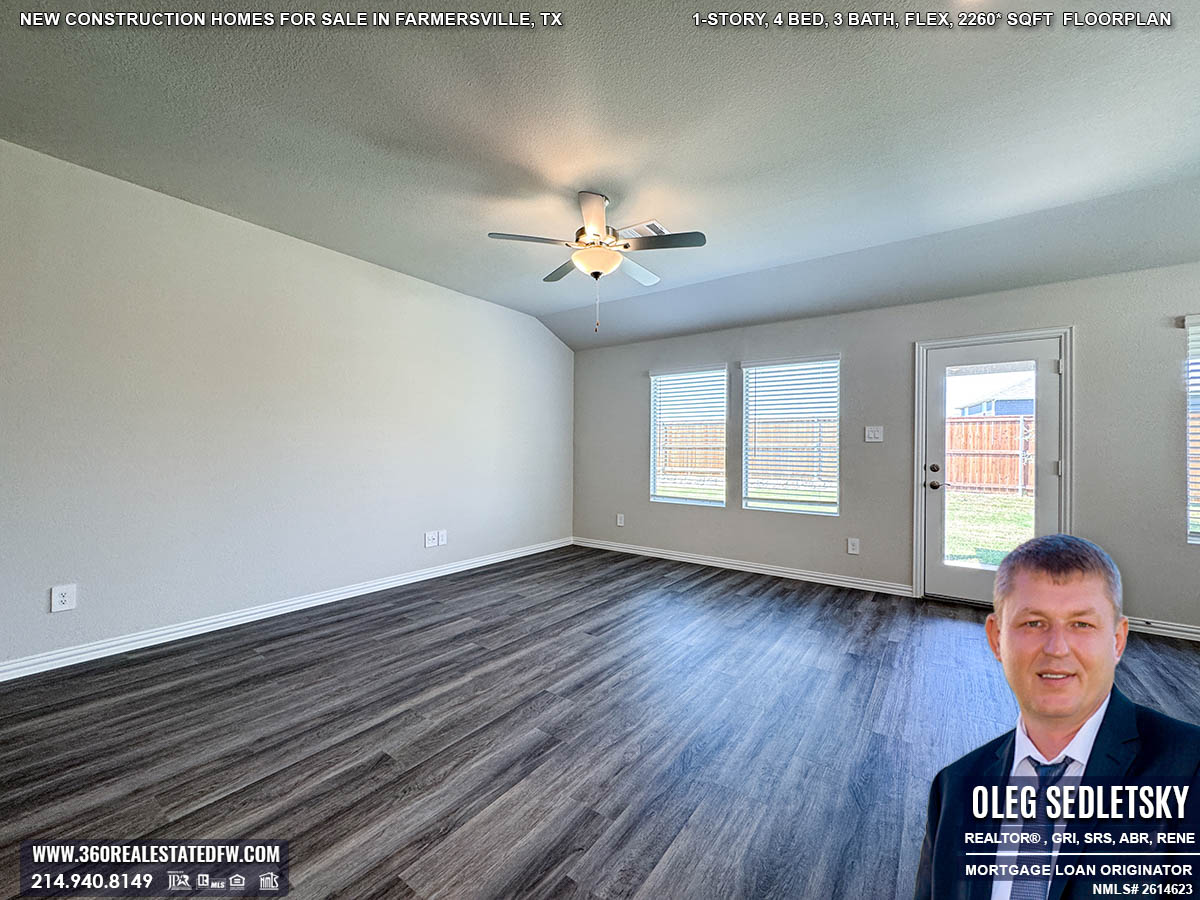Exceptional new construction homes for sale in Farmersville, Texas. 1-Story, 4 Bed, 3 Bath, Flex, 2260 sqft, Covered Patio, 2 Car Garage