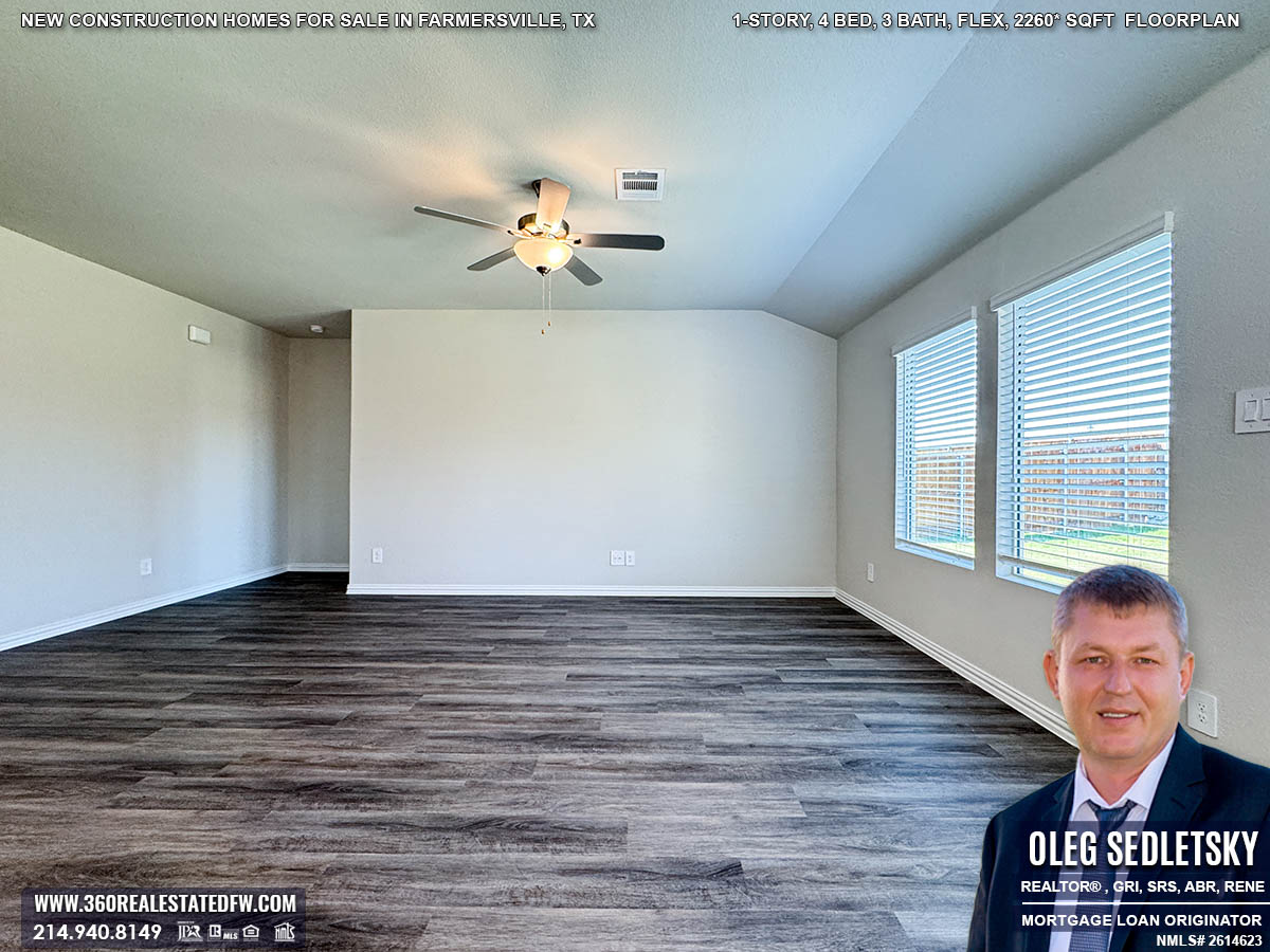 Exceptional new construction homes for sale in Farmersville, Texas. 1-Story, 4 Bed, 3 Bath, Flex, 2260 sqft, Covered Patio, 2 Car Garage