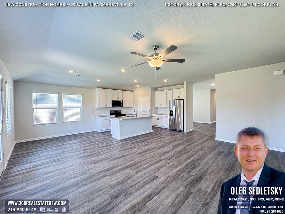 Exceptional new construction homes for sale in Farmersville, Texas. 1-Story, 4 Bed, 3 Bath, Flex, 2260 sqft, Covered Patio, 2 Car Garage