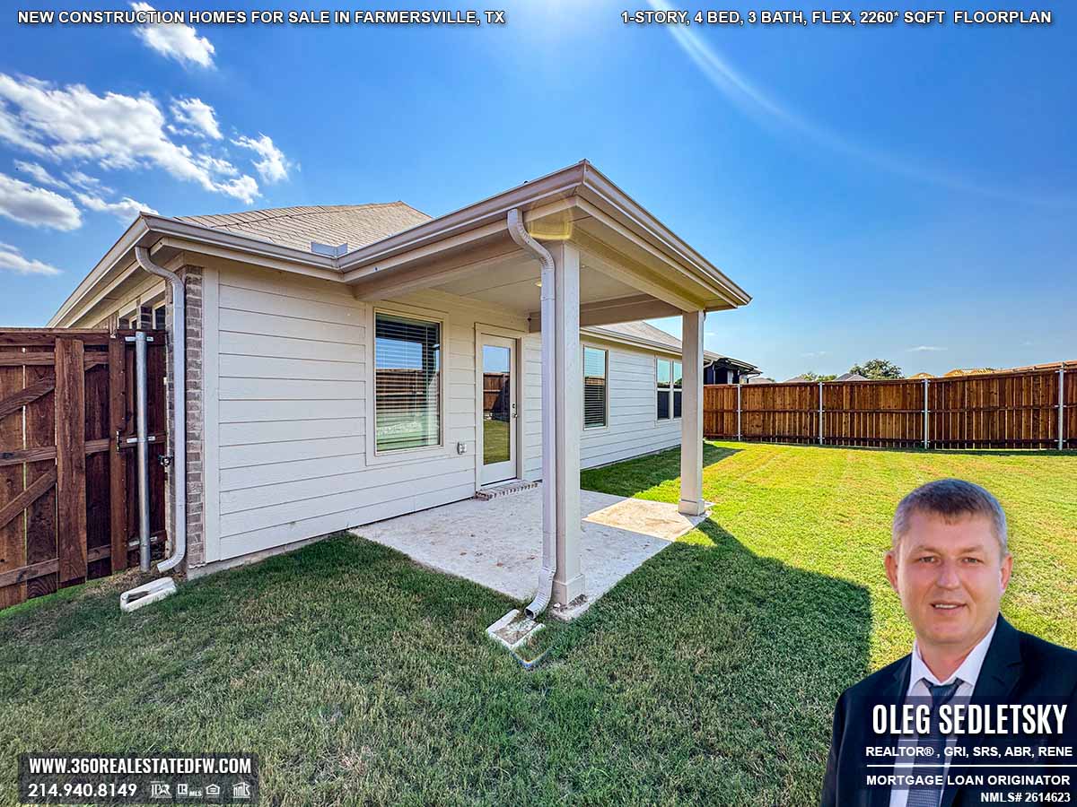 Exceptional new construction homes for sale in Farmersville, Texas. 1-Story, 4 Bed, 3 Bath, Flex, 2260 sqft, Covered Patio, 2 Car Garage