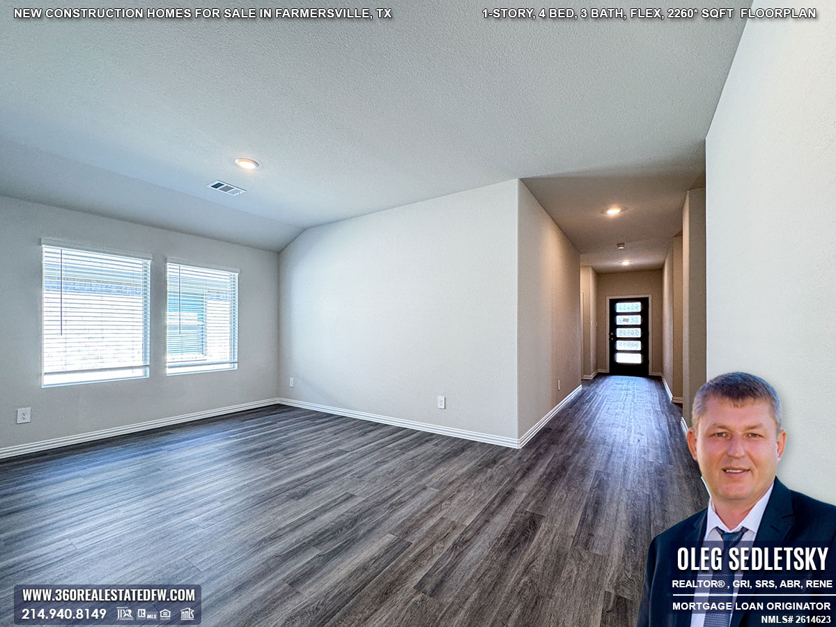 Exceptional new construction homes for sale in Farmersville, Texas. 1-Story, 4 Bed, 3 Bath, Flex, 2260 sqft, Covered Patio, 2 Car Garage