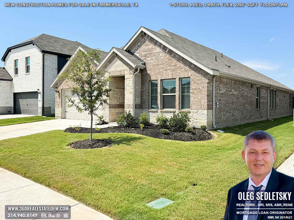Exceptional new construction homes for sale in Farmersville, Texas. 1-Story, 4 Bed, 3 Bath, Flex, 2260 sqft, Covered Patio, 2 Car Garage