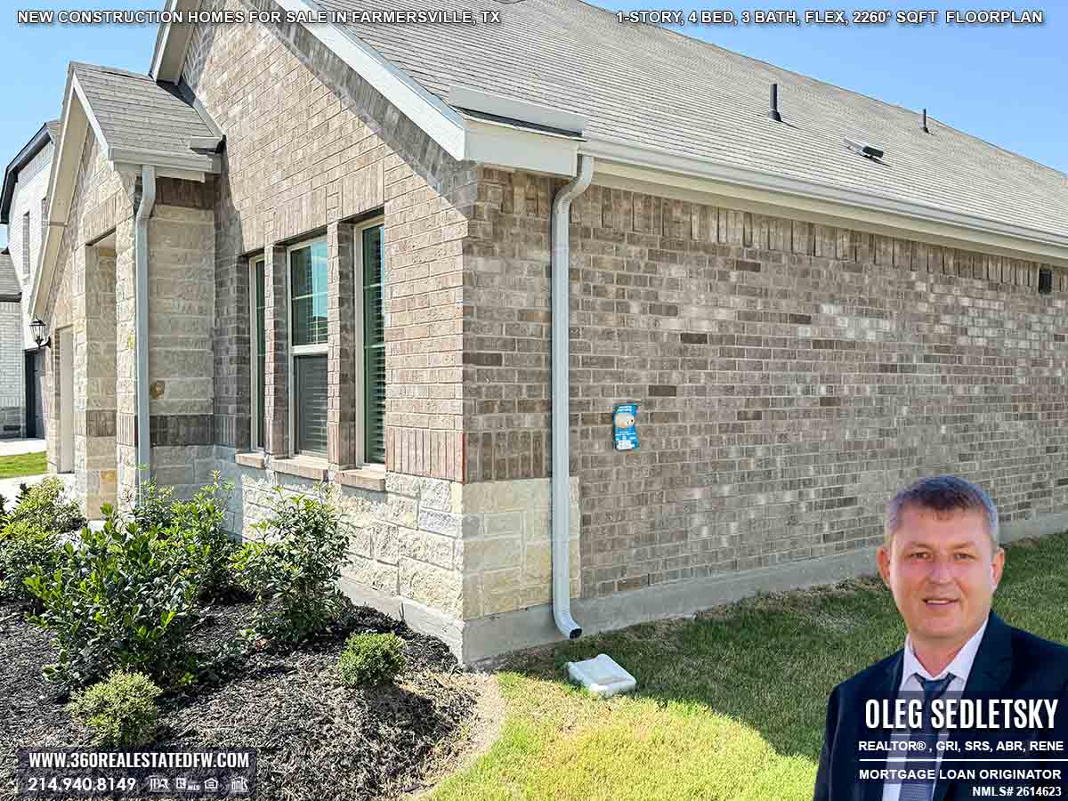 Exceptional new construction homes for sale in Farmersville, Texas. 1-Story, 4 Bed, 3 Bath, Flex, 2260 sqft, Covered Patio, 2 Car Garage