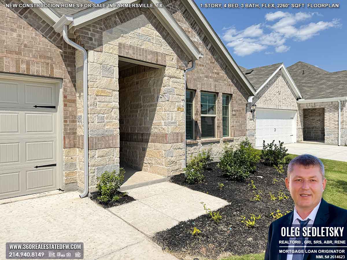 Exceptional new construction homes for sale in Farmersville, Texas. 1-Story, 4 Bed, 3 Bath, Flex, 2260 sqft, Covered Patio, 2 Car Garage