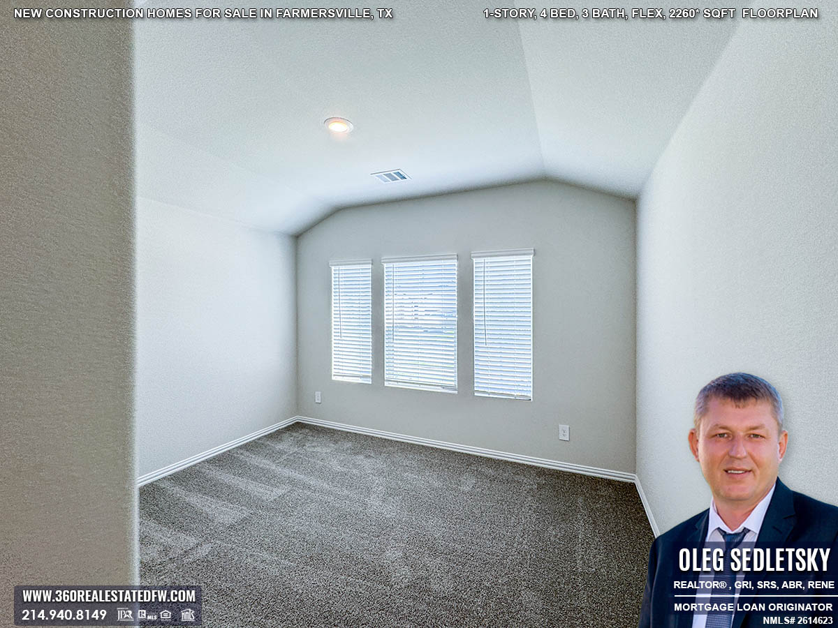 Exceptional new construction homes for sale in Farmersville, Texas. 1-Story, 4 Bed, 3 Bath, Flex, 2260 sqft, Covered Patio, 2 Car Garage