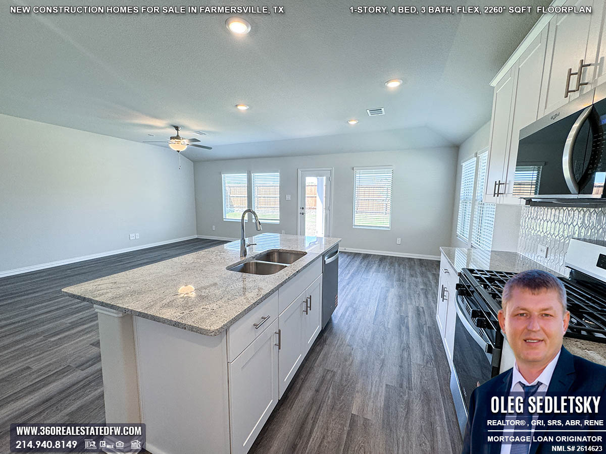 Exceptional new construction homes for sale in Farmersville, Texas. 1-Story, 4 Bed, 3 Bath, Flex, 2260 sqft, Covered Patio, 2 Car Garage
