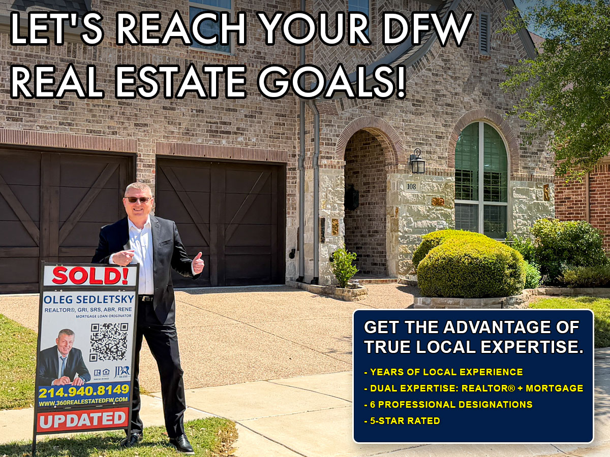 Oleg Sedletsky, DFW Realtor&reg;, standing in front of a sold listing sign
