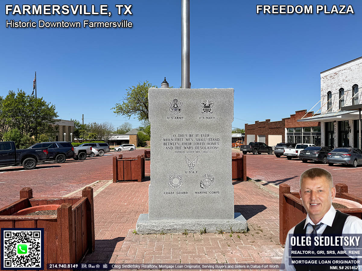 Freedom Plaza features a dedicated Veterans Memorial located in Historic Downtown in Farmersville, Texas