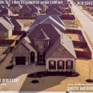 New Construction Home in Prosper, TX. Aerial Photos. Contact Oleg Sedletsky REALTOR - 214.940.8149 - www.360RealEstateDFW.com - JP & Associates Realtors 3 Beds, 2.5 Baths, 3 Car Garage, 2660 sqft Note! Information provided is deemed reliable, but is not guaranteed and should be independently verified. Price and Home Availability is subject to change without notice. Square footages are approximate.