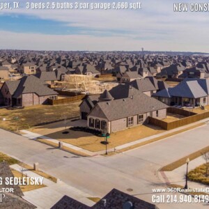 New Construction Home in Prosper, TX. Aerial Photos. Contact Oleg Sedletsky REALTOR - 214.940.8149 - www.360RealEstateDFW.com - JP & Associates Realtors 3 Beds, 2.5 Baths, 3 Car Garage, 2660 sqft Note! Information provided is deemed reliable, but is not guaranteed and should be independently verified. Price and Home Availability is subject to change without notice. Square footages are approximate.
