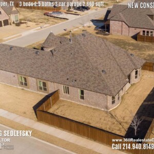 New Construction Home in Prosper, TX. Aerial Photos. Contact Oleg Sedletsky REALTOR - 214.940.8149 - www.360RealEstateDFW.com - JP & Associates Realtors 3 Beds, 2.5 Baths, 3 Car Garage, 2660 sqft Note! Information provided is deemed reliable, but is not guaranteed and should be independently verified. Price and Home Availability is subject to change without notice. Square footages are approximate.