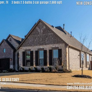 New Construction Home in Prosper, TX. Contact Oleg Sedletsky REALTOR - 214.940.8149 - www.360RealEstateDFW.com - JP & Associates Realtors 3 Beds, 2.5 Baths, 3 Car Garage, 2660 sqft Note! Information provided is deemed reliable, but is not guaranteed and should be independently verified. Price and Home Availability is subject to change without notice. Square footages are approximate.