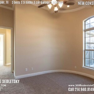 New Construction Home in Prosper, TX. Contact Oleg Sedletsky REALTOR - 214.940.8149 - www.360RealEstateDFW.com - JP & Associates Realtors 3 Beds, 2.5 Baths, 3 Car Garage, 2660 sqft Note! Information provided is deemed reliable, but is not guaranteed and should be independently verified. Price and Home Availability is subject to change without notice. Square footages are approximate.