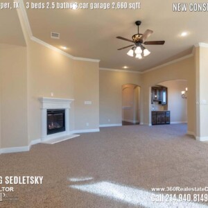 New Construction Home in Prosper, TX. Contact Oleg Sedletsky REALTOR - 214.940.8149 - www.360RealEstateDFW.com - JP & Associates Realtors 3 Beds, 2.5 Baths, 3 Car Garage, 2660 sqft Note! Information provided is deemed reliable, but is not guaranteed and should be independently verified. Price and Home Availability is subject to change without notice. Square footages are approximate.