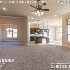 New Construction Home in Prosper, TX. Contact Oleg Sedletsky REALTOR - 214.940.8149 - www.360RealEstateDFW.com - JP & Associates Realtors 3 Beds, 2.5 Baths, 3 Car Garage, 2660 sqft Note! Information provided is deemed reliable, but is not guaranteed and should be independently verified. Price and Home Availability is subject to change without notice. Square footages are approximate.