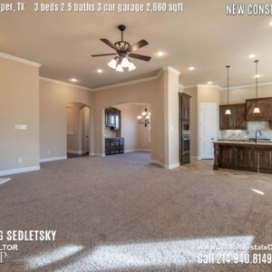 New Construction Home in Prosper, TX. Contact Oleg Sedletsky REALTOR - 214.940.8149 - www.360RealEstateDFW.com - JP & Associates Realtors 3 Beds, 2.5 Baths, 3 Car Garage, 2660 sqft Note! Information provided is deemed reliable, but is not guaranteed and should be independently verified. Price and Home Availability is subject to change without notice. Square footages are approximate.