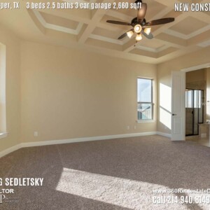 New Construction Home in Prosper, TX. Contact Oleg Sedletsky REALTOR - 214.940.8149 - www.360RealEstateDFW.com - JP & Associates Realtors 3 Beds, 2.5 Baths, 3 Car Garage, 2660 sqft Note! Information provided is deemed reliable, but is not guaranteed and should be independently verified. Price and Home Availability is subject to change without notice. Square footages are approximate.