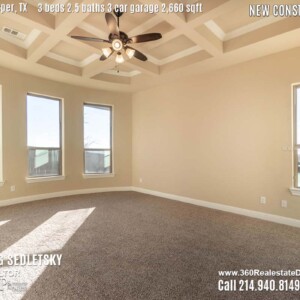 New Construction Home in Prosper, TX. Contact Oleg Sedletsky REALTOR - 214.940.8149 - www.360RealEstateDFW.com - JP & Associates Realtors 3 Beds, 2.5 Baths, 3 Car Garage, 2660 sqft Note! Information provided is deemed reliable, but is not guaranteed and should be independently verified. Price and Home Availability is subject to change without notice. Square footages are approximate.