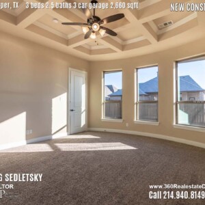 New Construction Home in Prosper, TX. Contact Oleg Sedletsky REALTOR - 214.940.8149 - www.360RealEstateDFW.com - JP & Associates Realtors 3 Beds, 2.5 Baths, 3 Car Garage, 2660 sqft Note! Information provided is deemed reliable, but is not guaranteed and should be independently verified. Price and Home Availability is subject to change without notice. Square footages are approximate.