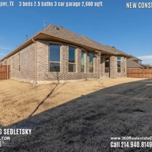 New Construction Home in Prosper, TX. Contact Oleg Sedletsky REALTOR - 214.940.8149 - www.360RealEstateDFW.com - JP & Associates Realtors 3 Beds, 2.5 Baths, 3 Car Garage, 2660 sqft Note! Information provided is deemed reliable, but is not guaranteed and should be independently verified. Price and Home Availability is subject to change without notice. Square footages are approximate.