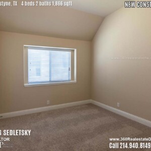 New Construction Home in Van Alstyne, TX Contact Oleg Sedletsky REALTOR - 214.940.8149 - www.360RealEstateDFW.com - JP & Associates Realtors 4 Beds, 2 Baths, 2 Car Garage, 1866 sqft Note! Information provided is deemed reliable, but is not guaranteed and should be independently verified. Price and Home Availability is subject to change without notice. Square footages are approximate.